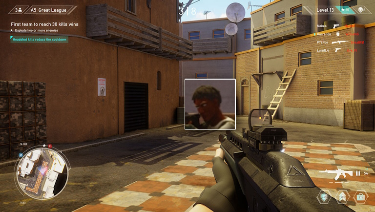 Die Sniper-Funktion zoomt auf den Kopf des Soldaten in der Mitte des Bildschirms