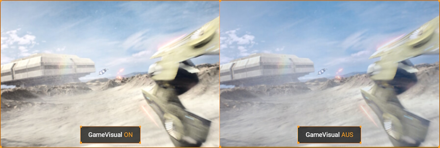 Monitor mit Rennmodus reduziert die Eingabeverzögerung beim Spielen in Echtzeit. Ohne Rennmodus erhöht sich der Input Lag.