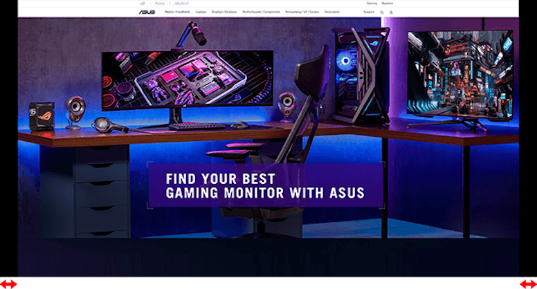 Screenshot eines Webbrowsers mit schwarzen Balken auf der linken und rechten Seite des Bildschirms, um den Effekt der Screen Move-Funktion des OLED Care+ zu zeigen.