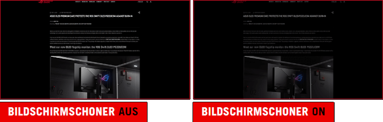 Screenshot eines ROG-Webartikels. / Screenshot eines ROG-Webartikels mit abgedunkeltem Bildschirm.
