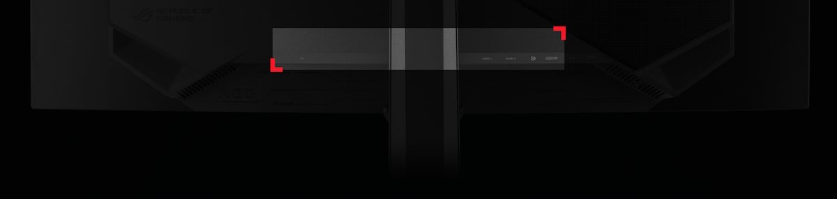 Die Rückseite des XG34WCDG bietet DisplayPort 1.4, HDMI 2.1 und einen USB-Hub