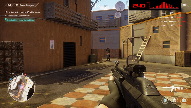 Die FPS-Spielszene; das FPS-Zähler-Overlay ist in der oberen rechten Ecke des Bildschirms zu sehen